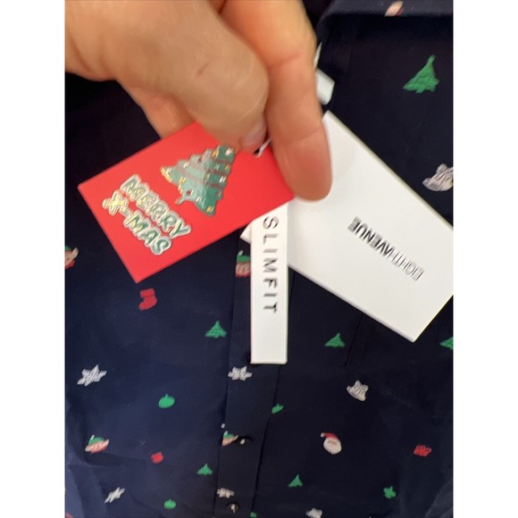 EIGHTH AVENUE MENS SHORT SLEEVE BUTTON FRONT CHRISTMAS THEMED SHIRT SM Slim Fit - Picture 3 of 12